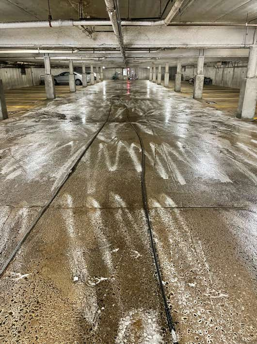 Underground parking garage cleaning